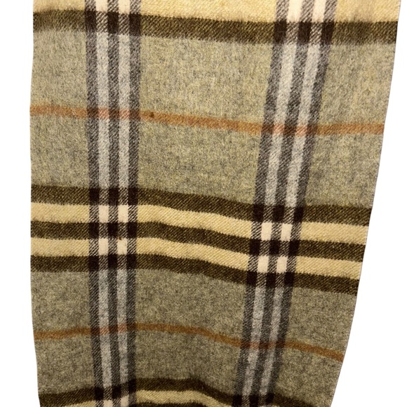 CASHMERE Olive chartreuse rabbit fur balls trim Nova Check Plaid Shawl Wrap FALL - Picture 4 of 6